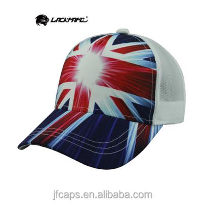 China COMMON union flag sublimation printing hats and comfortable mesh caps for sale