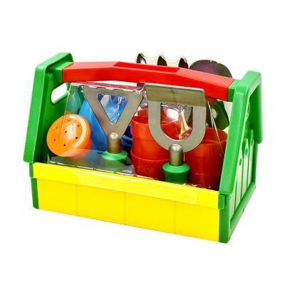 China Plastic Outdoor Toy Kids Garden Tool Set Watering Box Real Can Shovel Rake Fork Summer Games Kids Sand Play Beach Toys 2022 for sale