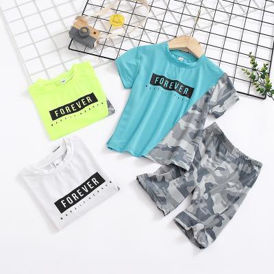 China Casual boy's quick-drying suit, children's sports short-sleeved shorts, mesh two-piece thin section, big kids for sale