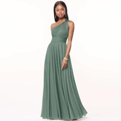 China Hot Sale Custom-made Plus Size A-Line One-Shoulder Floor-Length Green Chiffon Bridesmaid Dress Evening Princess for sale