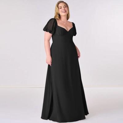 China Gorgeous Manufacturer OEM Chiffon Bridesmaid Dress Cap Sleeves V-Neck Backless A-Line Plus Size Pleated for sale