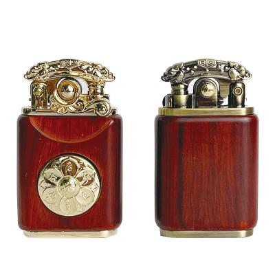 China Semi-automatic Rocker Arm DD656 Kerosene Lighters Padauk Sandalwood Wooden Cigar Lighter Eco-friendly Cigar Lighter for sale