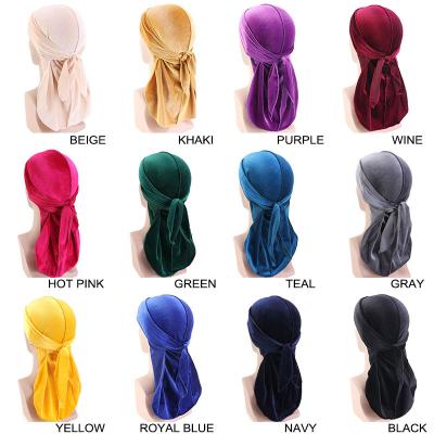 China DecorateÂ   Private Men Women Long Velvet Bandana Doo Hat Durag Long Tail Headwrap Chemo Hat Solid Color Breathable Headwear Unisex for sale