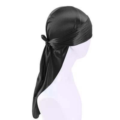 China DecorateÂ   New Arrival Headwrap Hat Long Tails Breathable Doo Durag Chemo Hap Hair Accessories Silky Headscarf Bandana Turban Hat Wigs for sale