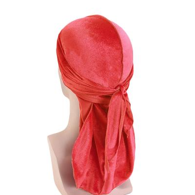 China DecorateÂ   Hot Selling Breathable Headwap Headwear Solid Color Long Velvet Bandana Hat Doo Durag Long Tail Headwrap Chemo Hat Breathable Hood for sale