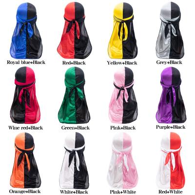 China Euramerican Popularity Dual Image Emulation Color Long Tail Grab Silky Durag Turban for sale