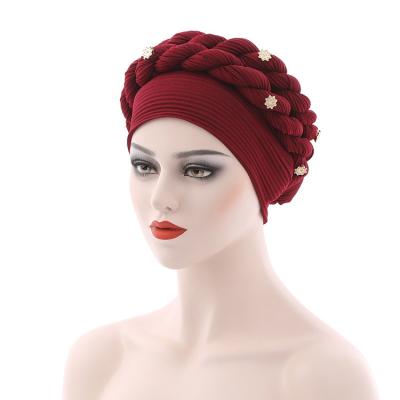 China Hot Sale Headwear Ethnic African Style Muslim Turban Hair Accessories Hat Fashion Women Braided Bandanas Headwear for sale