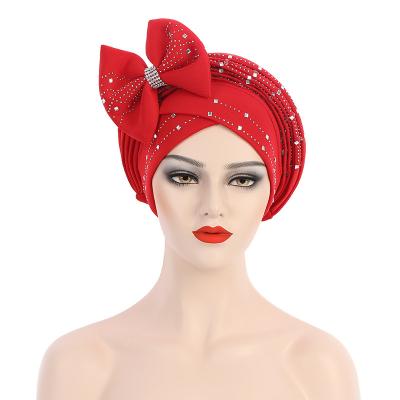 China BUSHRA African Auto Gele Headtie Female Nigerian Gele Layer Space Arab Turban Hat Ethnic Muslim Hat India Head Wraps Turbante Mujer for sale