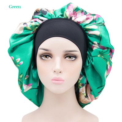 China Japan and Korean style satin hood sleep nightcap silk extra large head wrap overflowed elastic wide band nightcap head cover double layer for sale