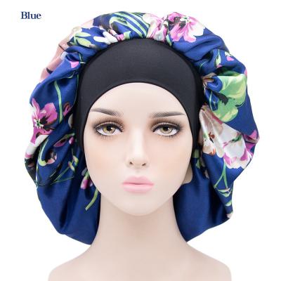 China Japan and Korean style satin hood sleep nightcap silk extra large head wrap overflowed elastic wide band nightcap head cover double layer for sale