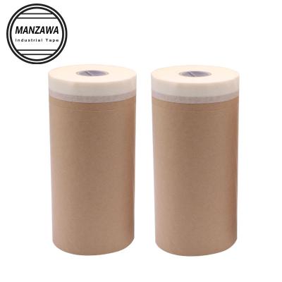 China Waterproof Auto Paint Protective Masking Paper Tape Masker Pre-Taped Kraft Paper For Draping for sale