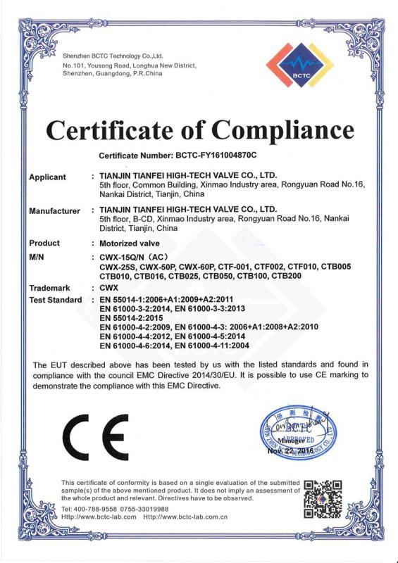 CE - Tianjin Tianfei High-Tech Valve Co., Ltd.