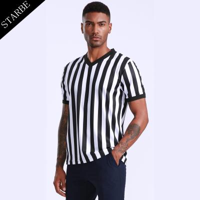 China Anti-pilling Custom Black/White Striped Umpire Jersey V-Neck Umpire T-shirts for sale