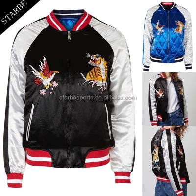 China New Fashion Japan Breathable High Quality Bomber Jacket With Embroidery Logo, Custom Made Satin Jacket for sale