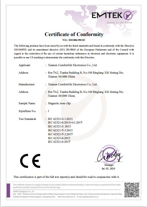 CE - Xiamen Comfortlife Electronics Co., Ltd.