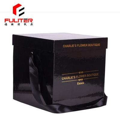 Chine Boîte-cadeau noir fait main de bouquet/boîte stratifiée brillante de fleur d'enveloppe de cadeau à vendre