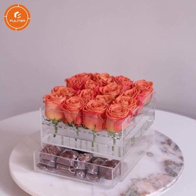 China Custom Low - Key Rose Flower Packaging Boxes , Transparent Acrylic Drawer With Flowers Gift Box for sale