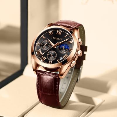 China Day/Date Guarantee Quality Quartz Gold Metal Band Low MOQ Custom Made Luxury Genuine Leather Wrist Reloj 6602 Mens Watches Watch for sale