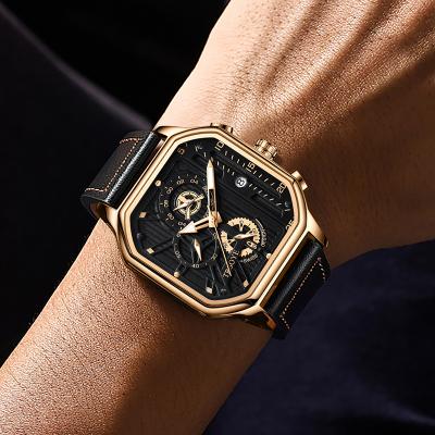 China Top Selling Waterproof Black Chronograph Hand Watches Custom Leather OEM Logo Cheap Wrist Watch Mens Wrist Watch TRS6604 for sale