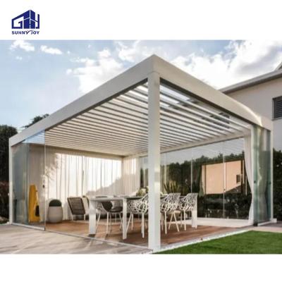 China Easily Assembled Sunnyjoy Retractable Roof Awning Pergola Louvered Roof Motorized Pergola Kits for sale