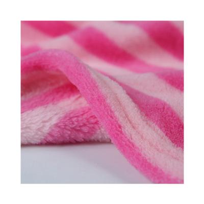 China Breathable Double Sided Flannel Printed Fabric Striped Warp Knitted Polyester Coral Fleece for sale