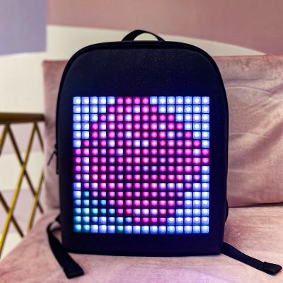 China With 2021 USB Factory Full Color Cool Dynamic Pixel Game Party Youth USB Gold LED Cartoon Big Smart Backpack for sale