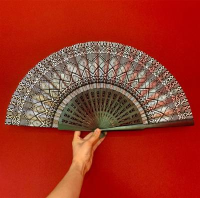 China European gilt fabric surface hand fan flamenco Lady Dance Performance Folding Spanish wooden hand fan for sale