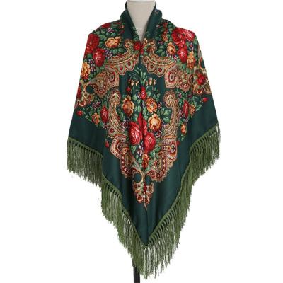 China 160*160cm Winter Wholesale Ladies Tassel Scarves Russian Floral Long Shawls Fashion Printed Cotton Big Square Scarf For Women for sale