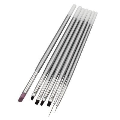 China Easy Apply Nail Play Brush Pen Manicure Nail Art Tool Wooden Paint Drawing New Silver Handle for sale