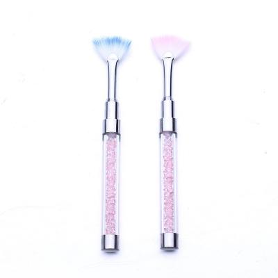 China Easy Apply Fan Shape Nail Art Brush Dust Glitter Powder Remover Rhinestone Handle Pink Nail Pen New for sale