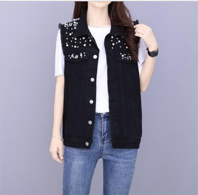 China DS011 New Autumn Fashion Women Denim Jacket Sleeve Blue Jacket Loose Button Viable Full Pearl Short Lapel for sale