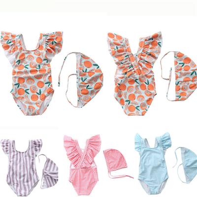 China RM010 Summer Toddler Girls Swimwear One Piece Breathable Baby Ruffles Plaid Cross Back Swimwear Kids Beach Wear Girls Bathing for sale