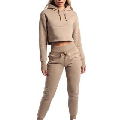 China HD469 Anti-Wrinkle 65% Cotton 35% Polyester Fleece Top Women Tracksuit Custom Crop Top Hoodie With Matching Jogger Sweatpants for sale