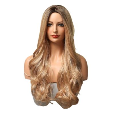 China Long Curly Hair Women's Wig Gradual Wave Gold Large Volume Mechanism High Temperature Silk Headgear for sale