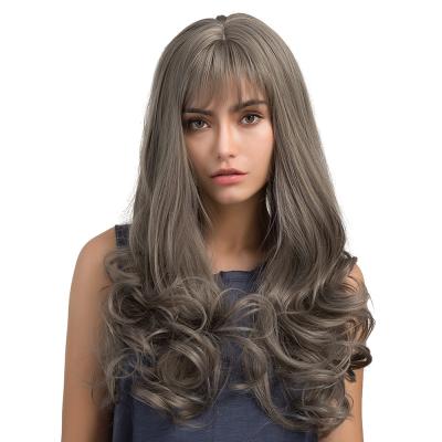 China Light Gray Long Curly Hair Women's Wig Long Curly Hair Chemical Fiber Wig for sale