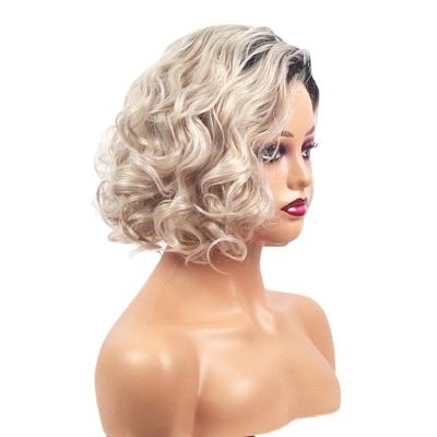 China Matte High Temperature Fiber Wigs Headwear Lace Front Wigs Curly Hair Wholesale Short Curly Synthetic Hair Wigs SL135 for sale