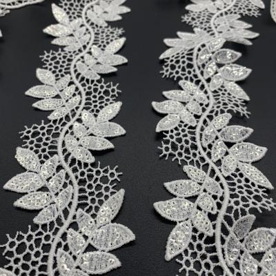 China 100%Polyester Lace Topper Wedding Dress Rows Long Bridal Gown Water Soluble Lace for sale