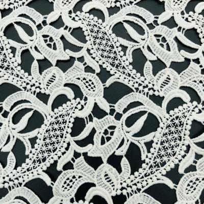 China Noble Price Water Soluble Factory Lace Bridal Dresses Gowns Fabric 3d Flower Beaded Lace Fabric With Stones for sale