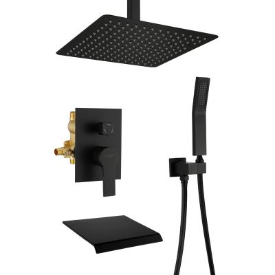 China Without CUPC Sliding Bar CCE Black Square Brass Ceiling Rain Shower System Bathroom 12 Inch Shower System Mounted Shower Set for sale