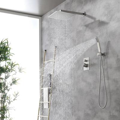 China Without Sliding Bar Shower Faucet Nickel Wall Mounted Concealed Brass Brushed Rain Shower Set With Hand Shower for sale