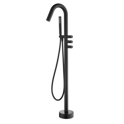 China Without Sliding Bar Black Bathroom Rain Shower Bath Faucet Floor Free Standing Faucet With Hand Shower for sale