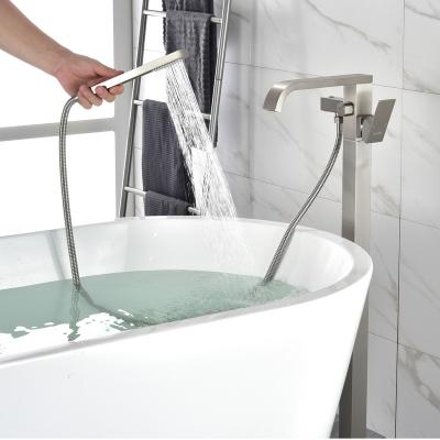 China Without Sliding Bar Floor Mounted Bathtub Faucet Brushed Nickel Free Faucets Bathroom Faucet For Bathtub for sale