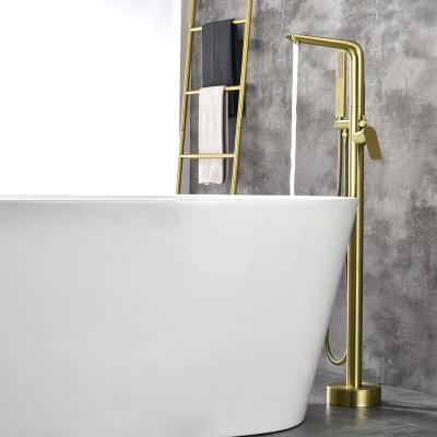 China Without Sliding Bar Bathtub Faucet Shower Bath Mixer Faucet Floor Standing Gold Free Standing Bathtub Faucets for Bathroom for sale