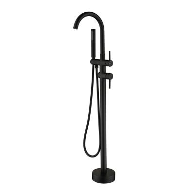 China Without Sliding Bar Single Handle Bathtub Shower Faucet Set Matte Black Bathtub Faucet Set Brass Floor Faucet for sale