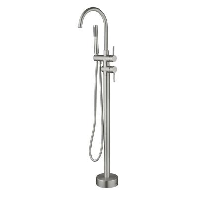 China Free Standing Wholesale Free Standing Sliding Bar Bathtub Faucet Shower Bath Mixer Tap Brushed Nickel Brass Bathtub Faucet for sale