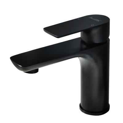 China Metered Faucets Deck Mounted Bathroom Bathroom Faucet Black Single Hole Hot and Cold Water Faucet for sale