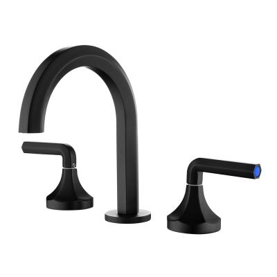 China Metered Faucets Wholesale 2 Holes Brass Sink Faucet Black Handle 3 Holes Bathroom Sink Faucets Cold Hot With Built-in Aerator for sale