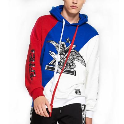 China Anti-pilling Logo Embroidery Custom Hoodie For Men Color Block Sweatshirts Cotton Streetwear Oversized Mens Hoodies for sale