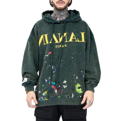 China Anti Shrink Fashion Graffiti Freehand Sketch Custom Printed Acid Washed Vintage Casual Men's Hoodie Hooded Sweatshirts For Men for sale