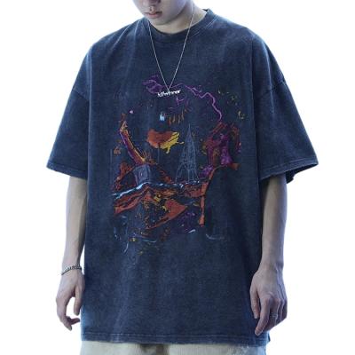 China Anti-Wrinkle OEM High Quality Oversized Graphic T-shirt Custom Wholesale Men's Vintage Distressed Washed T-shirt for sale